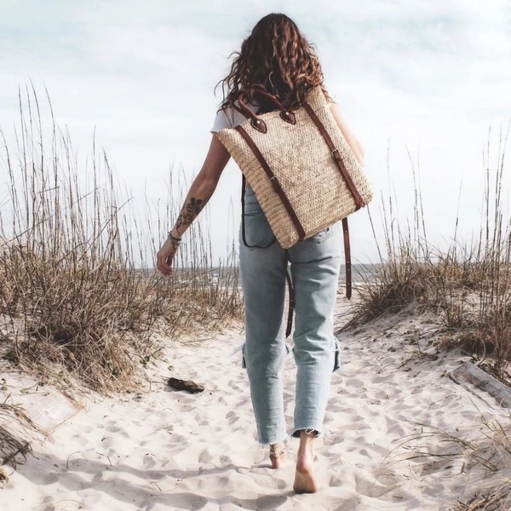 Woven Farmer’s Market Basket Backpack Bag